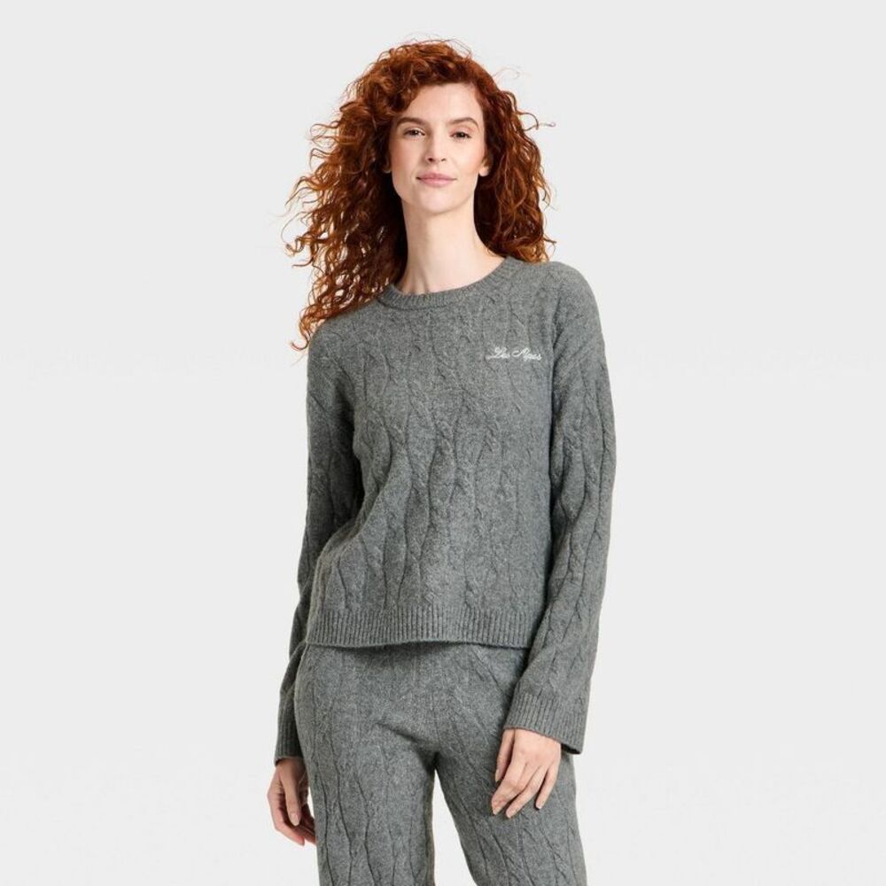 Women's Cozy Alpine Knit Bouclé Crewneck Pullover Sweater - Gray L